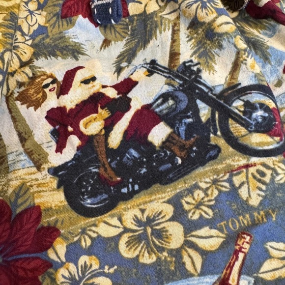 Tommy Bahama Santa Christmas Pajama Lounge Medium Hawaiian Motorcycle Biker - Picture 2 of 7